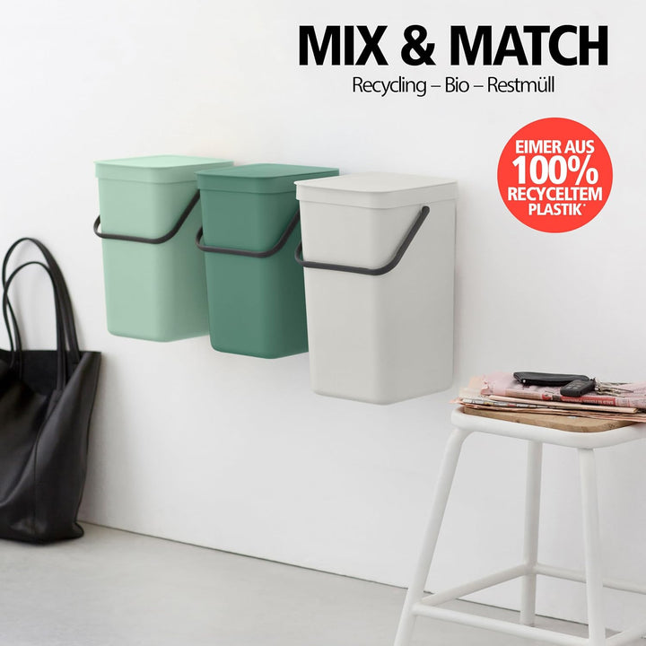 Brabantia - Sort &amp; Go Abfallbehälter 25L - Grosser Recyclingbehälter für die Küche - Tragegriff - Pf