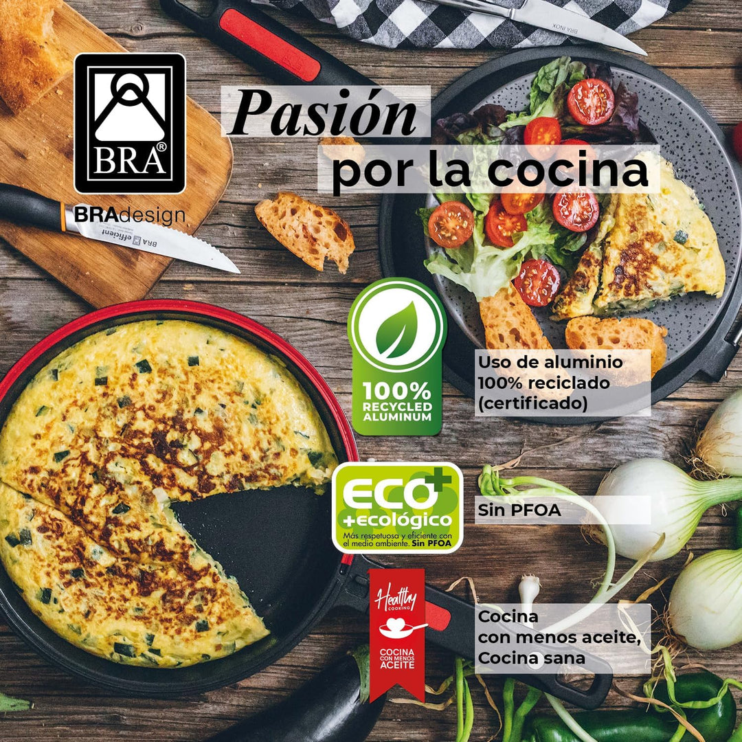 BRA Premiere | Niedriger Schmortopf 28 cm, Aluminiumguss, dreischichtig, verstärkte Antihaftbeschich