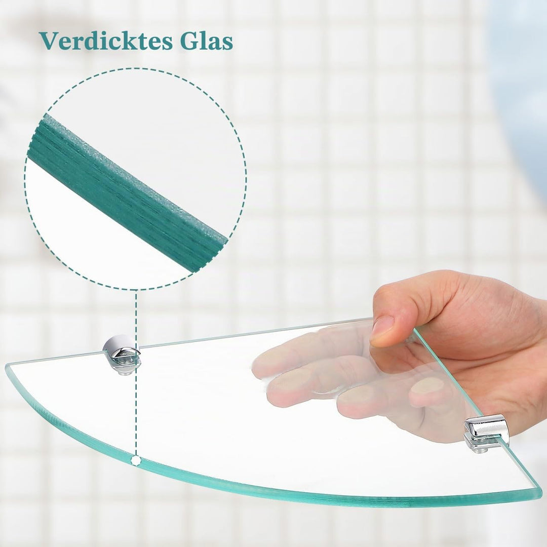Cabilock 2 Stück Badezimmer Eckregal Glas Eckablage 20x20cm 6mm Glaswandhalterung Wandmontage Bad Au