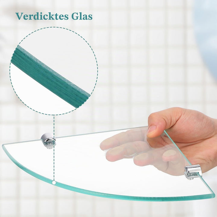 Cabilock 2 Stück Badezimmer Eckregal Glas Eckablage 20x20cm 6mm Glaswandhalterung Wandmontage Bad Au