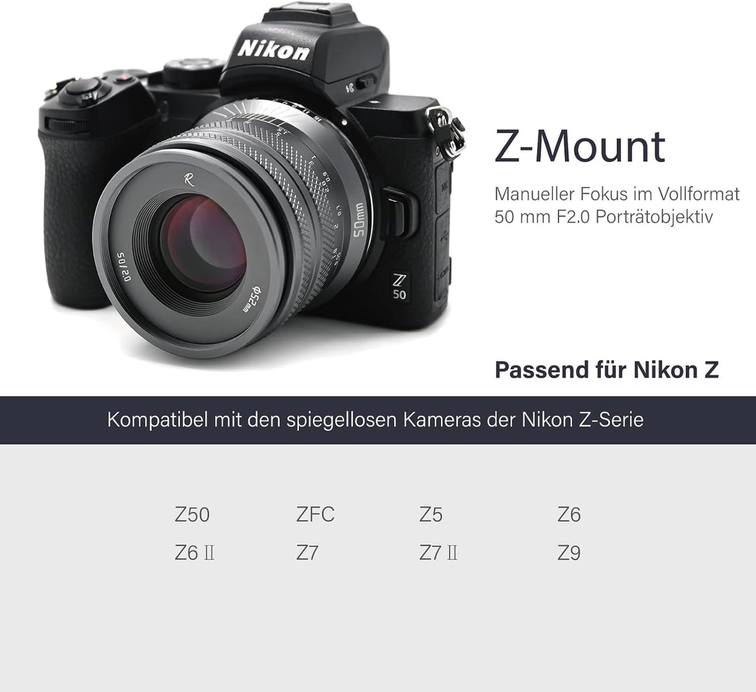 AstrHori 50 mm F2.0 Grosse Blende Vollformat-Objektiv mit manueller Festbrennweite mit Blur-Effekt &amp;