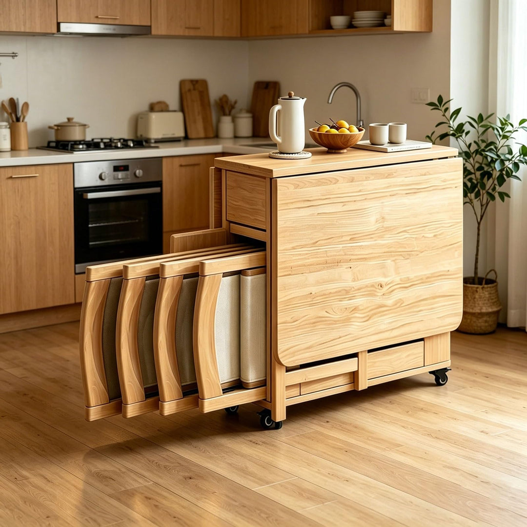 HiFi Rack Audio Regal Klapptisch esstisch, Vielseitiger Klapptisch Küche, mit Rollen und 4 Stühlen,