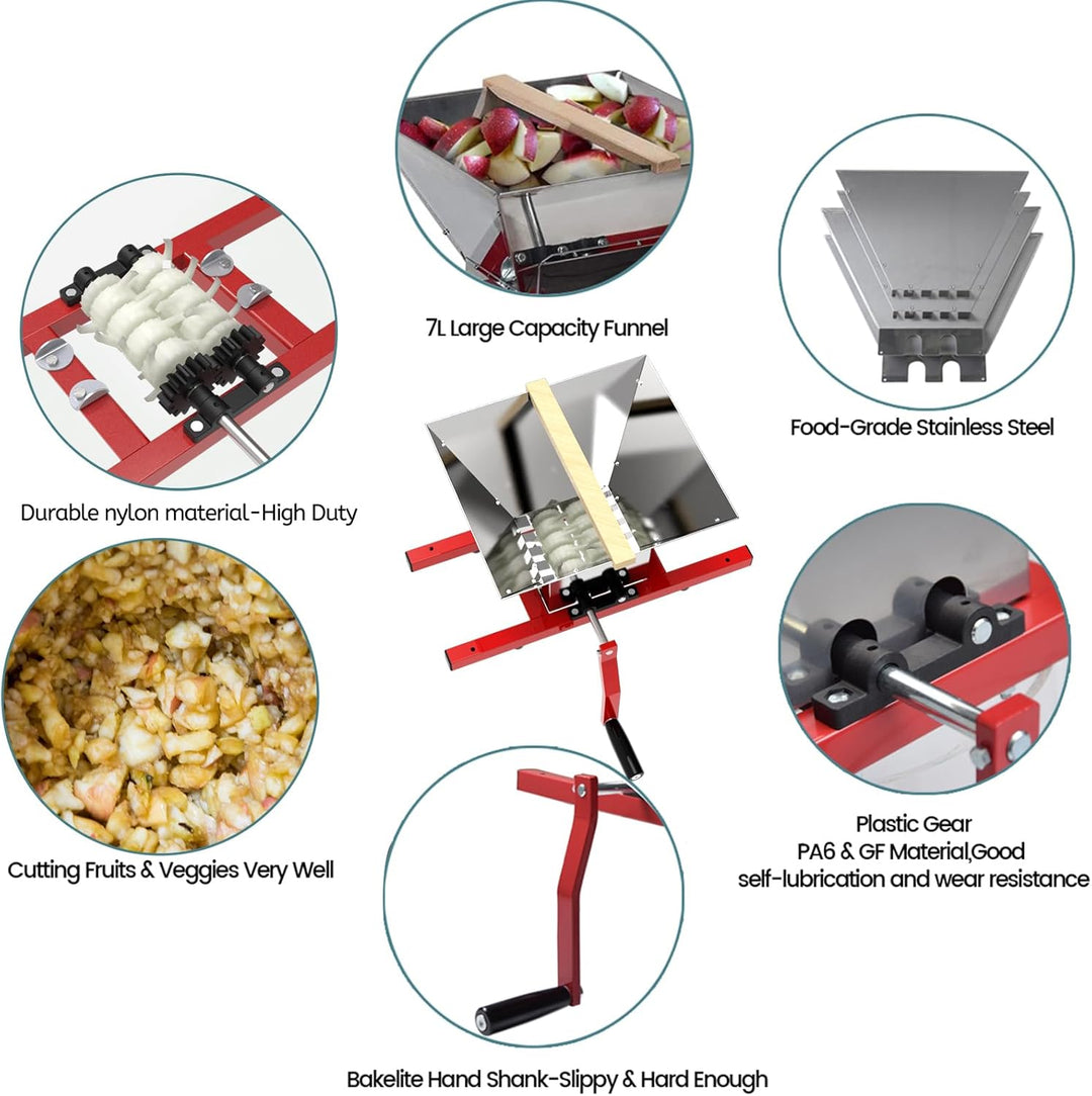 7L Obstmühle Edelstahl Apfelpresse Traubenmühle Maischemühle Fruchtbrecher Pulper Mühle mit Handkurb