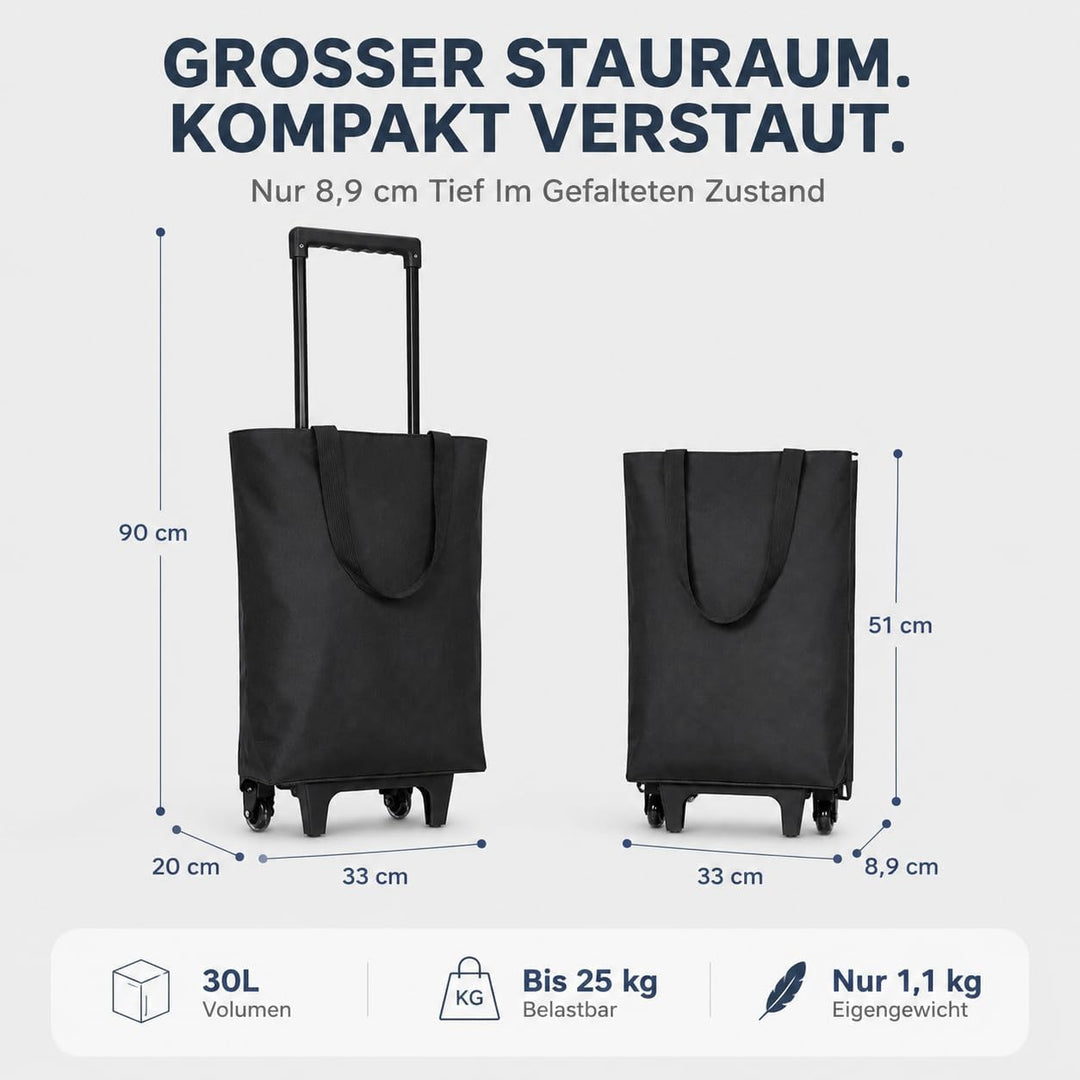 2 in 1 Einkaufstrolley Klappbar 30L Einkaufswagen 25kg Tragkraft 90cm Höhe | 30L Kapazität, 25kg Tra