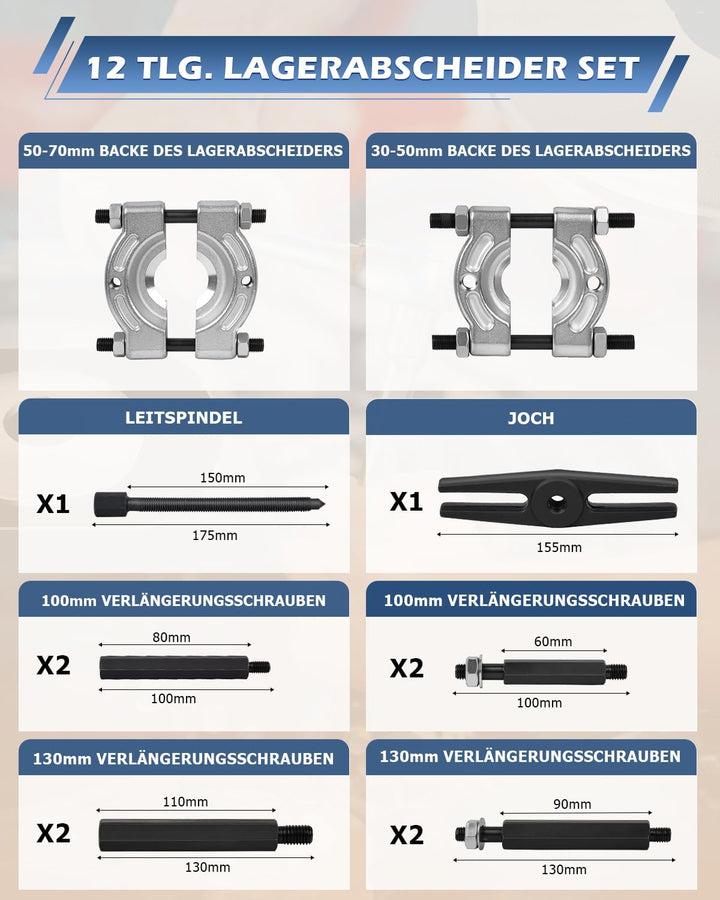 DAYUAN 12 TLG Lagerabzieher Set Polradabzieher Trennmesser Satz Lager Abzieher inkl. Koffer Rot, Rot