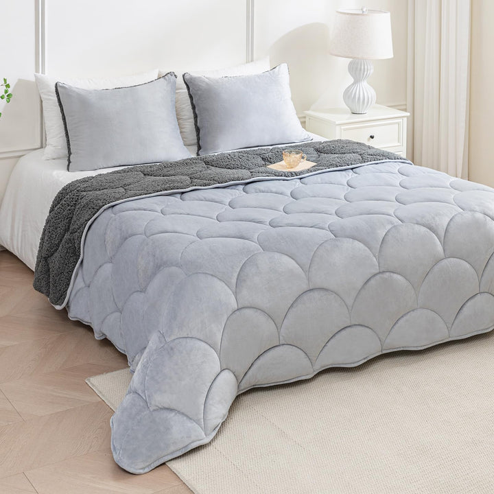 Sherpa-Bettwäsche-Set für King-Size-Betten, weiche warme Fleece-Herbstdecke, Winter-Bettwäsche-Set m