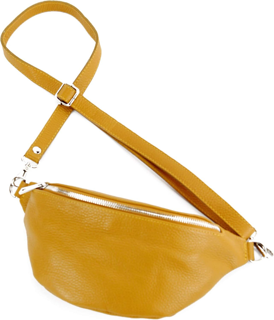 modamoda de - T211 - ital. Hüfttasche Bauchtasche Brusttasche Medium aus weichem Leder, Farbe:Senfge