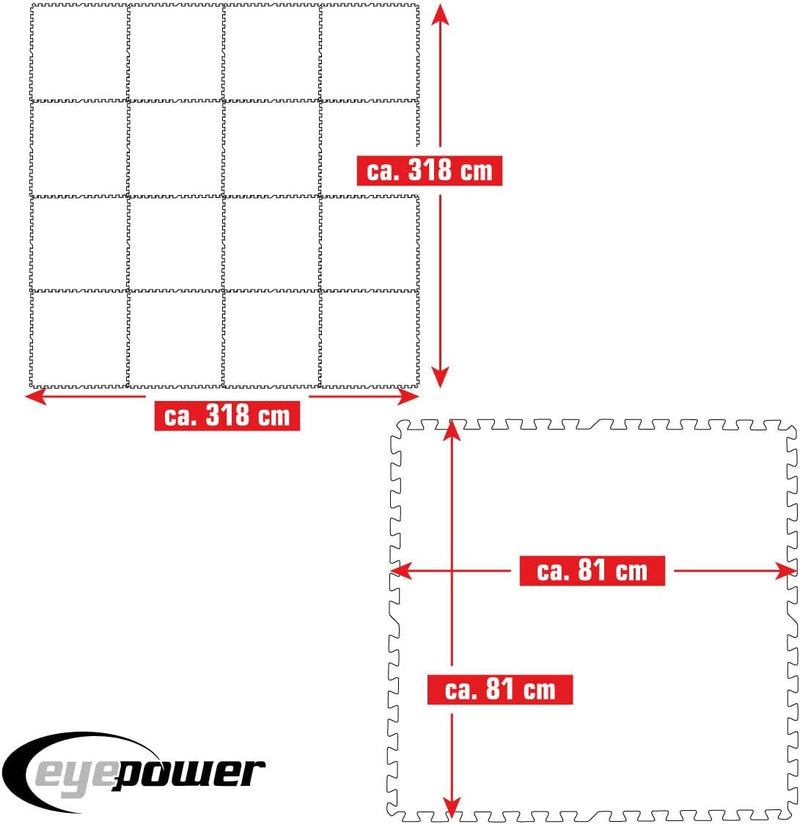 EYEPOWER 10,1 m² Poolunterlage - 16 Eva Matten 81x81 - Outdoor Pool Unterlage - Unterlegmatten Set 3