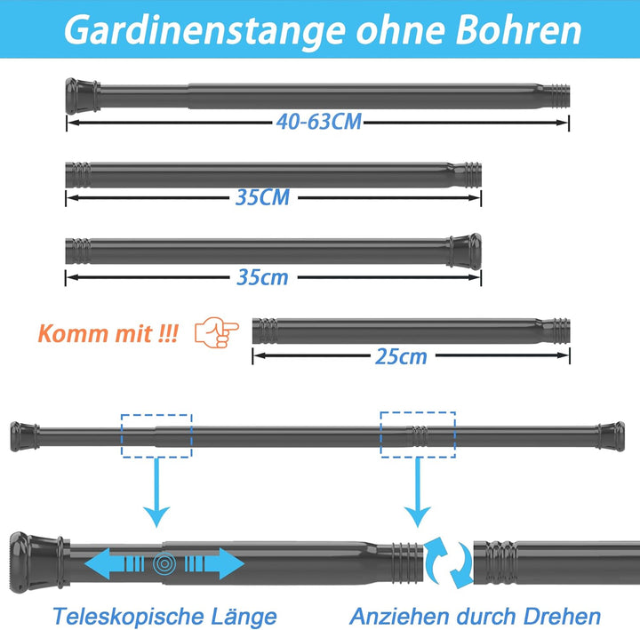 1Stück Vorhangstange Ohne Bohren Spannstange Teleskopstange Vorhang für Badezimmer, Fenster, Kleider