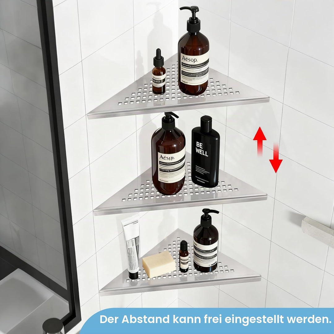 3 Stück Eck Duschregal Edelstahl 304 Eckregal Bad ohne Bohren Eckablage Duschablage mit Gitterdesign