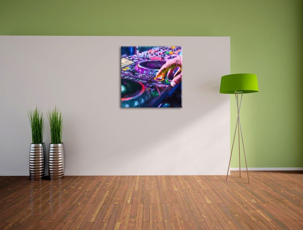 Pixxprint Modern beleuchteter DJ Pult Pinsel Effekt, Format: 70x70 auf Leinwand, 70x70