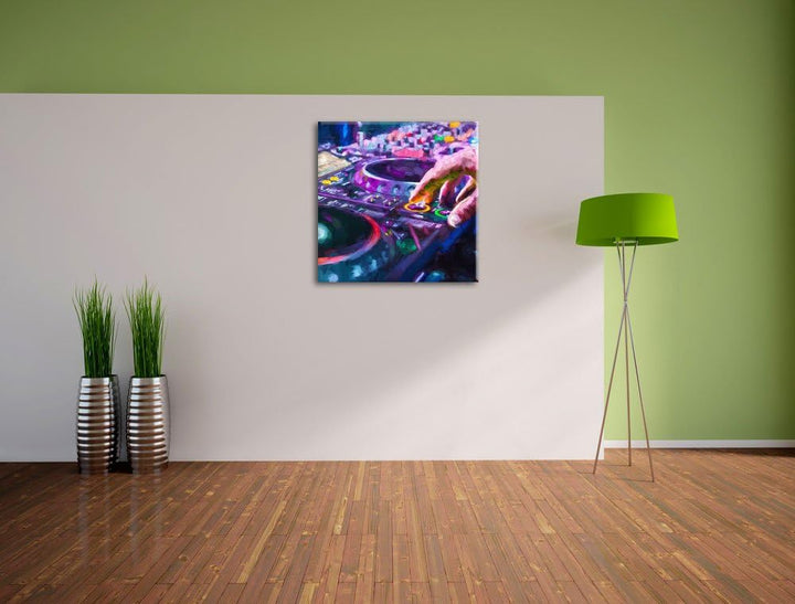 Pixxprint Modern beleuchteter DJ Pult Pinsel Effekt, Format: 70x70 auf Leinwand, 70x70