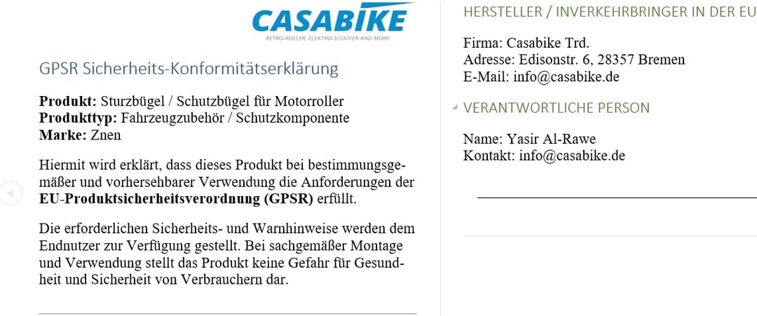Roller Sturzbügel L und R Schutzbügel Frontrahmen Retro Motorroller Scooter Nova