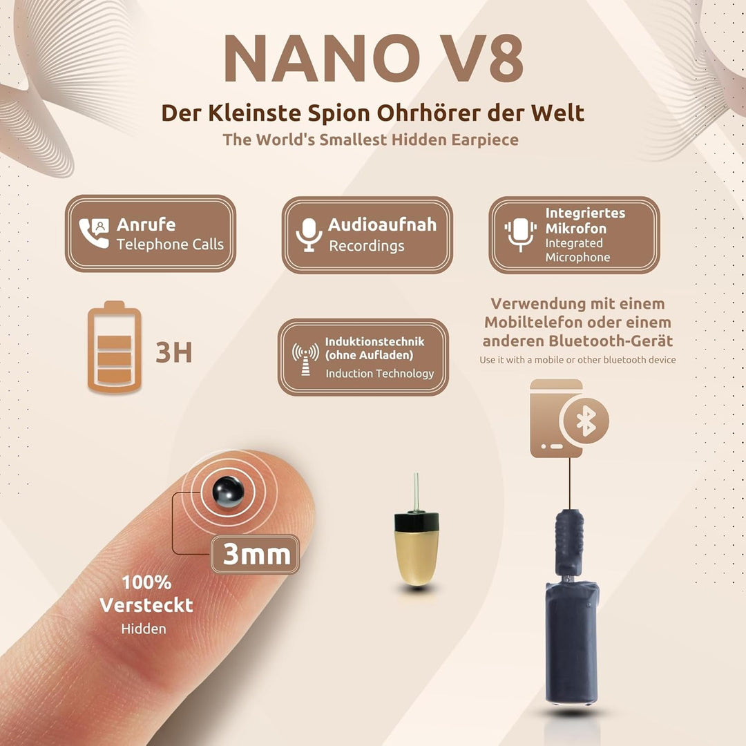 PingaOculto Spion Kopfhörer Bluetooth für Prüfung Mini Nano Unsichtbare Kopfhörer für Handy mit Mikr
