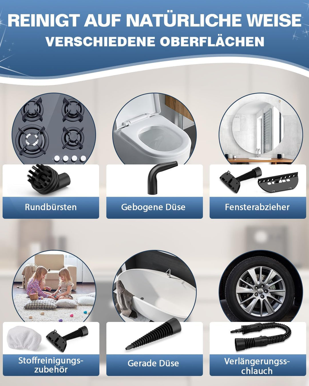 KLONA Handdampfreiniger, Dampfreiniger für Zuhause, Mehrzweck-Dampfreiniger mit 10 Zubehörteilen für