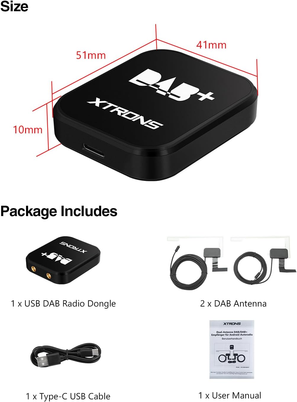 XTRONS USB DAB+ Digital Radio Tuner Dongel mit Dual-Antenne Dual Chip HiFi Radio Driversified Progra