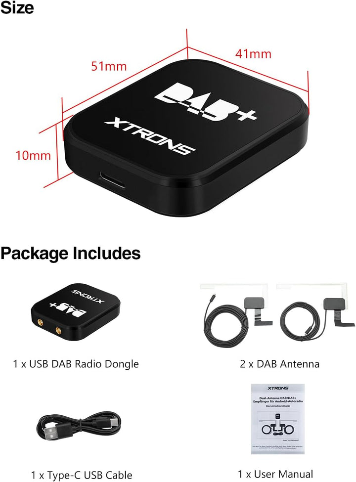 XTRONS USB DAB+ Digital Radio Tuner Dongel mit Dual-Antenne Dual Chip HiFi Radio Driversified Progra