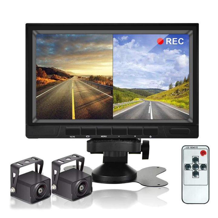 CAMECHO Rückfahrvideosystem mit Dual Rückfahrkamera,7 Zoll Monitor 2 Split-Bildschirm,Wasserdicht Na