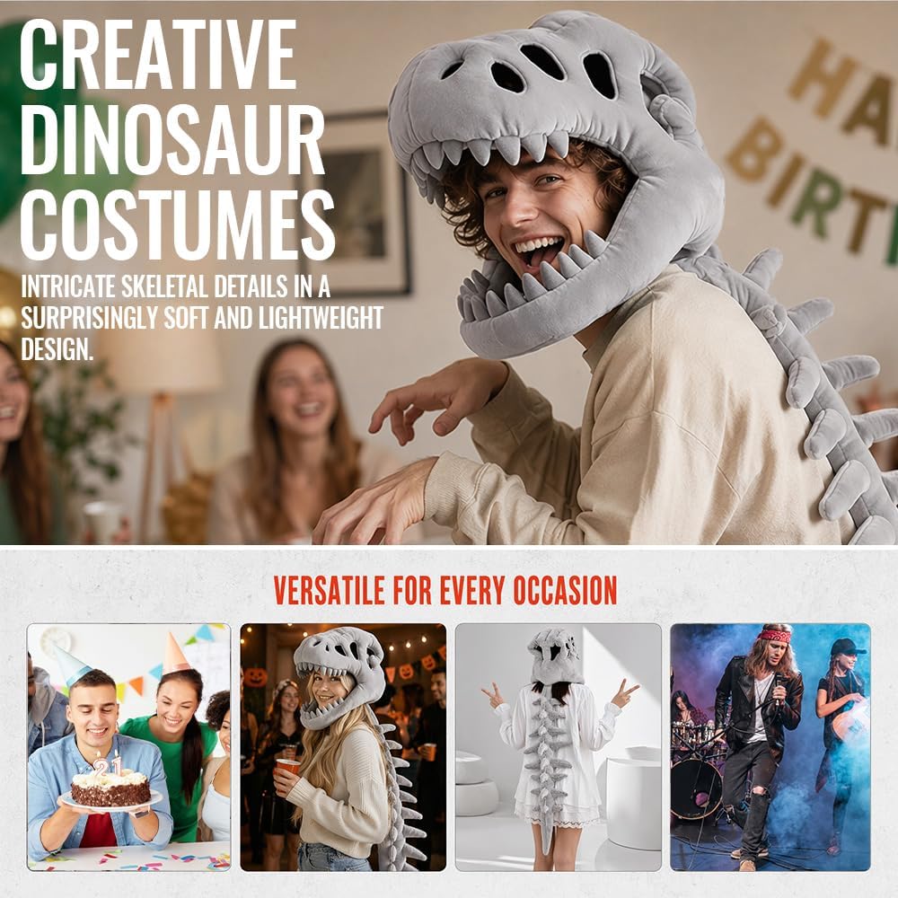 Dinosaurier Skelett Kostüm, Spinosaurus Plüsch Dino Outfit Grau – 100 Cm, Grau – 100 Cm