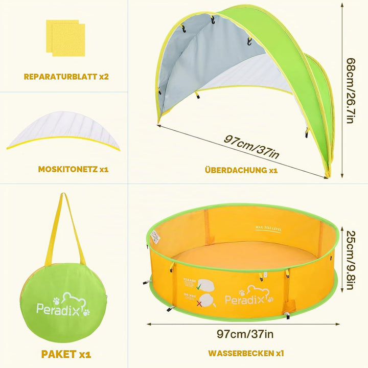 Peradix 4 in 1 Pop Up Baby Planschbecken,Babypool mit UV Schutz Bällepool, Baby Zelt Strandzelt mit