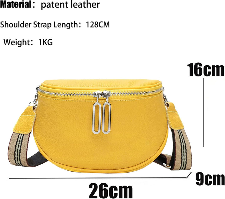 EINYNIUER Crossbody Bag Damen Leder Breiter Gurt Umhängetasche Bauchtasche Damen Leder Stylish,gelb