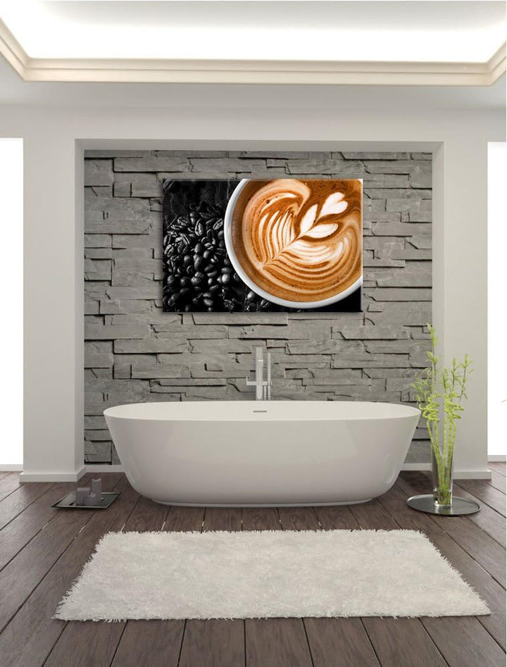 edler Kaffee mit Schaumverzierung schwarz/weiss Format: 100x70 auf Leinwand, XXL riesige Bilder fert