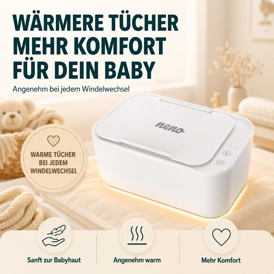 NENO Calor - Feuchttücher Baby Box Wärmer - Beheizte Feuchttücherbox - Feuchte Tücher 3 Heizstufen -