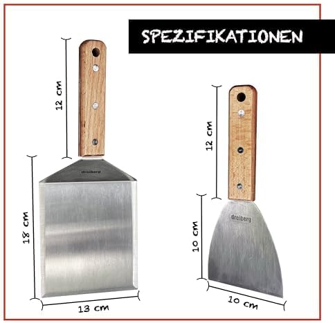 Grillspachtel Set mit Buchenholz und Edelstahl inkl. 20 STK. Burgerpapier - Grill Pfannenwender für