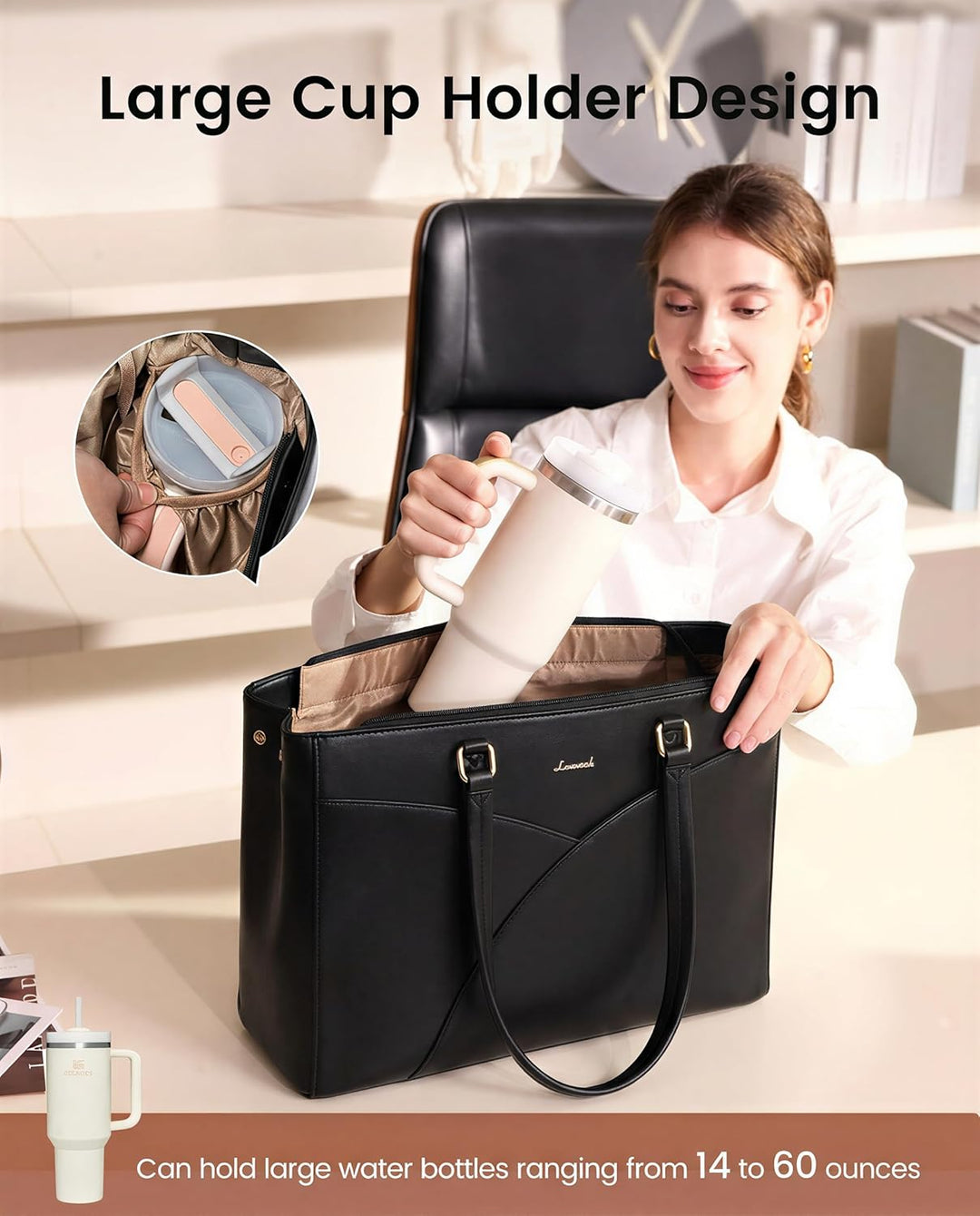 LOVEVOOK Laptoptasche Damen, Handtasche Gross Arbeitstasche Aktentasche | Wasserdicht PU Leder, Eleg