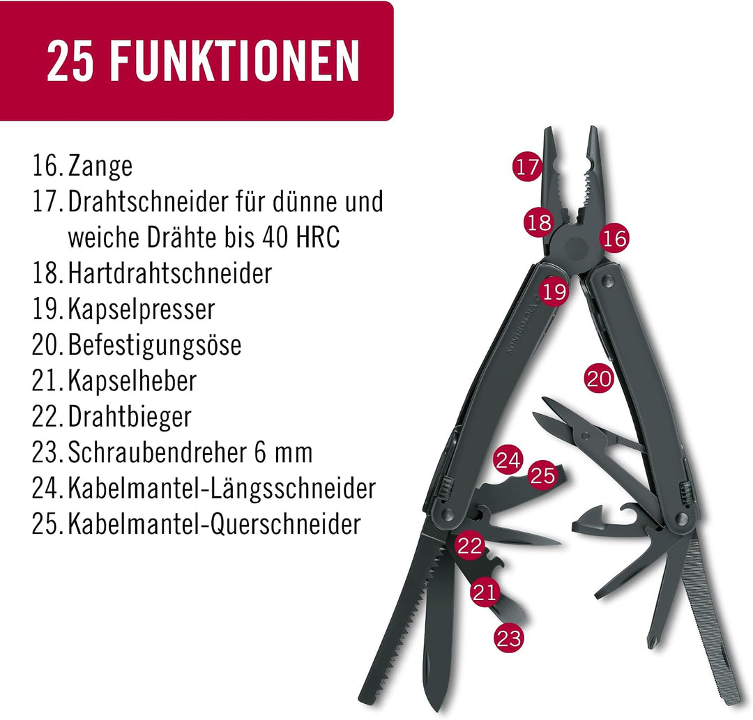 Victorinox Multitool-Werkzeug Swiss Tool Spirit XBS, Taschenmesser, 27 Funktionen, Kombi-Spitzzange,