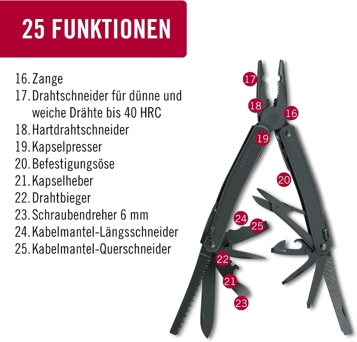 Victorinox Multitool-Werkzeug Swiss Tool Spirit XBS, Taschenmesser, 27 Funktionen, Kombi-Spitzzange,