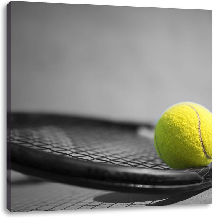 Pixxprint Tennisball Schläger als Leinwandbild/Grösse: 70x70 cm/Wandbild/Kunstdruck/fertig bespannt,