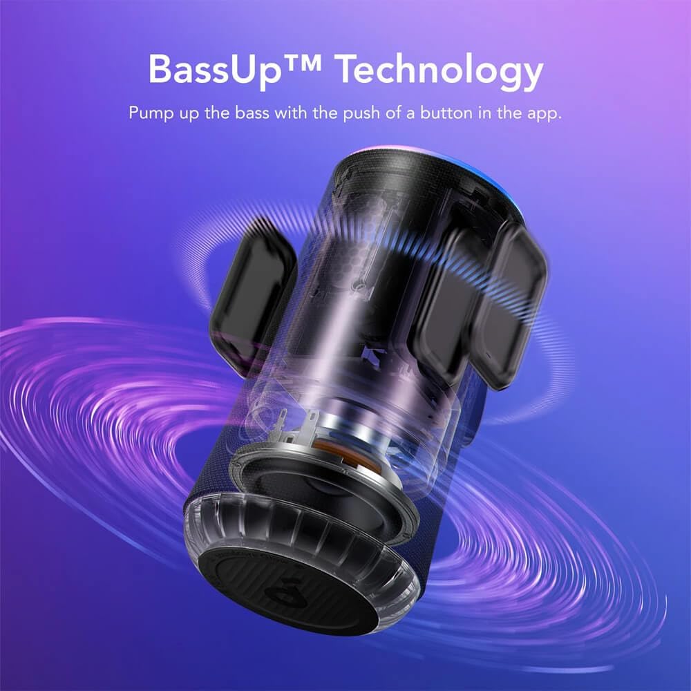 soundcore Glow Mobiler Lautsprecher mit 30W 360° Rundum-Sound, Synchronisierte Lichtstrahlen, 18h Wi