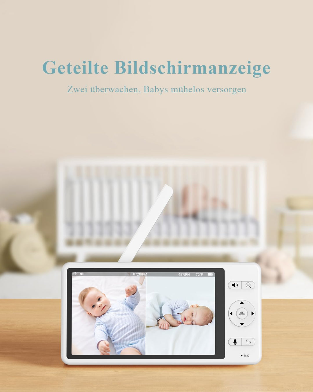WUUK 2K Babyphone mit Kameras und App, 5.5 Zoll Display mit 360° PTZ Baby Monitor, 135° Weiter Blick
