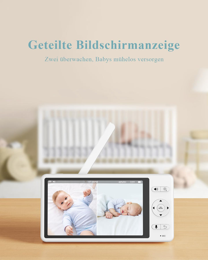 WUUK 2K Babyphone mit Kameras und App, 5.5 Zoll Display mit 360° PTZ Baby Monitor, 135° Weiter Blick