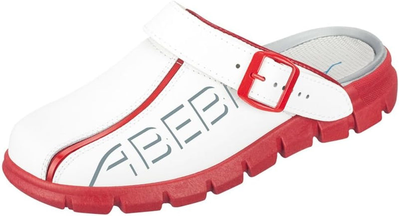 Abeba Berufsschuh-Clog Herren Dynamic Clog 7313 - 37 Arbeitsschuh, Weiss Rot mit Aufdruck, EU 37 EU,