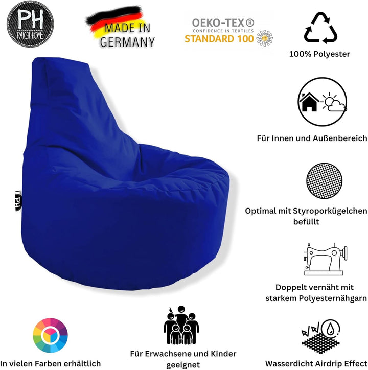 PATCH HOME Gamer Sessel Sitzsack inkl. Würfel Bean Bag Set Ø75cm, 30cm Sitzhöhe, 80cm Höhe + 35x35cm