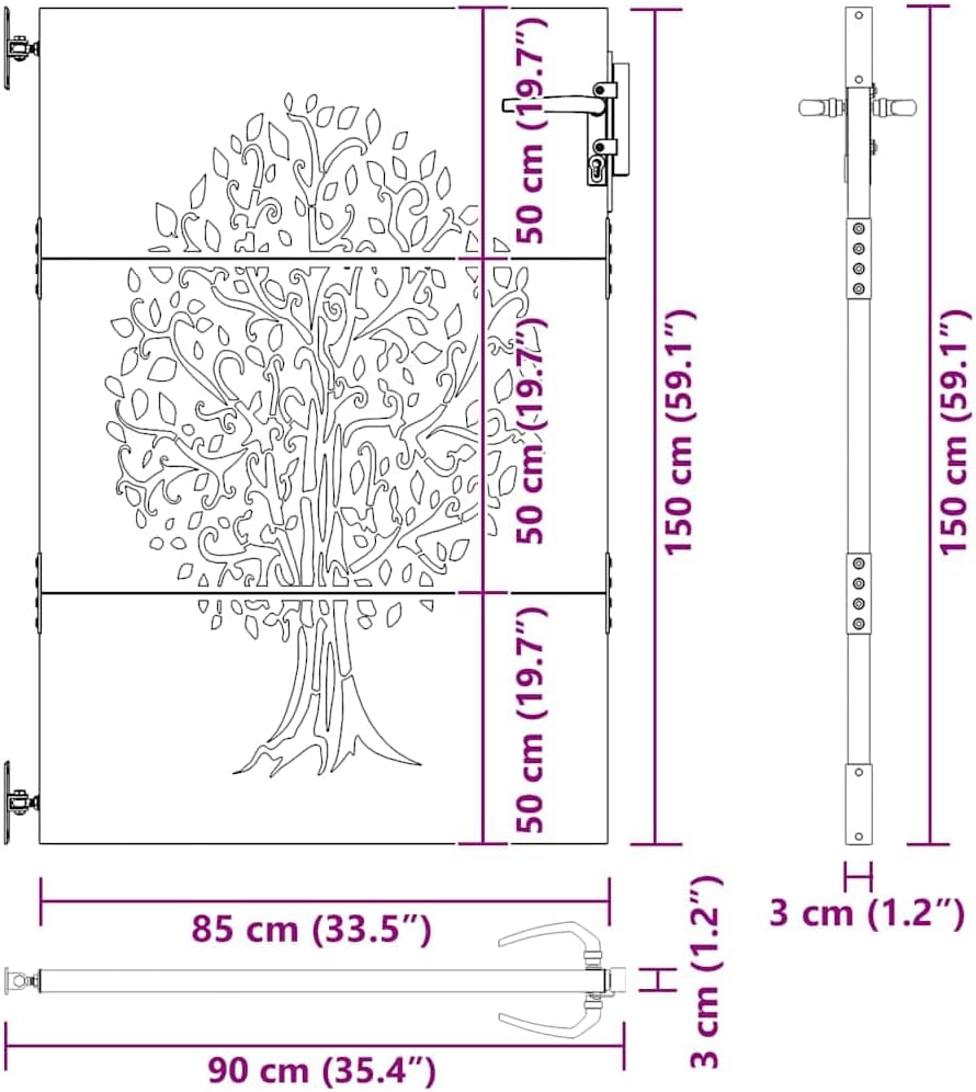 vidaXL Gartentor 85x150 cm Cortenstahl Baum-Design 85 x 150 cm, 85 x 150 cm