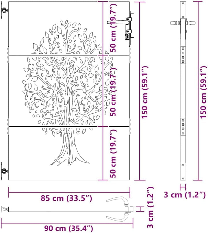 vidaXL Gartentor 85x150 cm Cortenstahl Baum-Design 85 x 150 cm, 85 x 150 cm