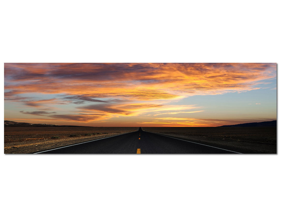 Paul Sinus Art Panoramabild auf Leinwand und Keilrahmen 150x50cm USA Death Valley Strasse Abendrot