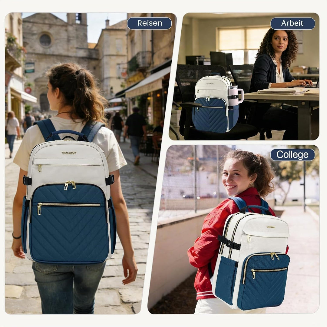 VANKEAN Laptop-Rucksack für Damen, 17.3 inch Beige-haze-blau 17.3", Beige-haze-blau 17.3"