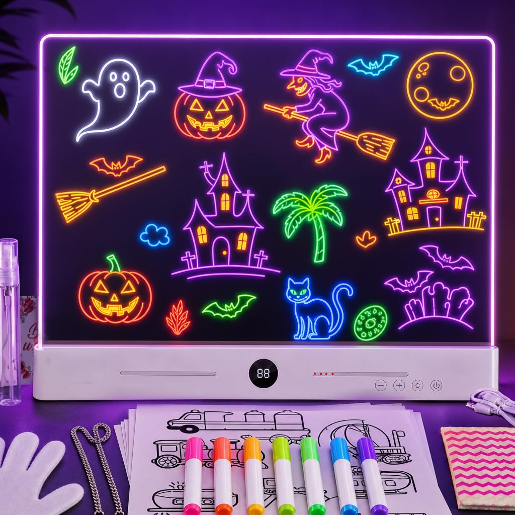 LED Zeichenbrett Maltafel Kinder mit 7 Farben 3 Beleuchtungsmodi 30x20cm | LED Acryl Abwischbar, Not