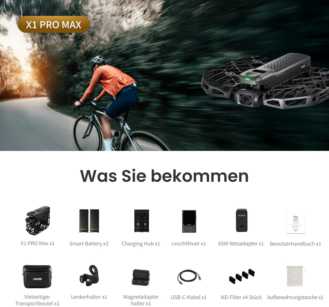 HOVERAir X1 PROMAX Drohne mit Kamera 8K, Faltbar Action Cam mit über 15 vollautomatischen Flugmodi,