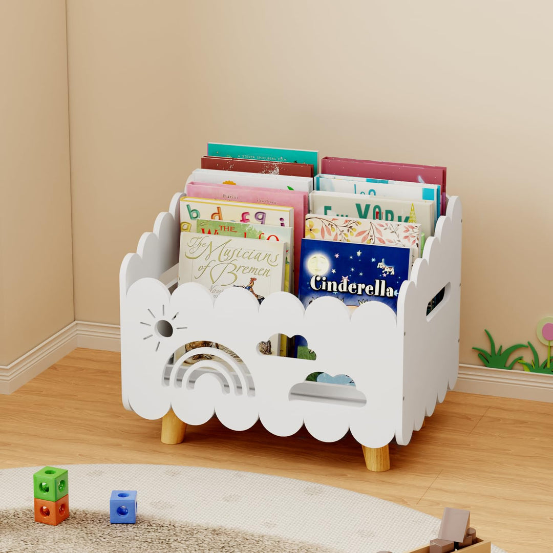 DUHARS Kinder Bücherregal Holz, Montessori Bücherregal Kinder, Bücherkiste Kinder für Leseecke, Baby