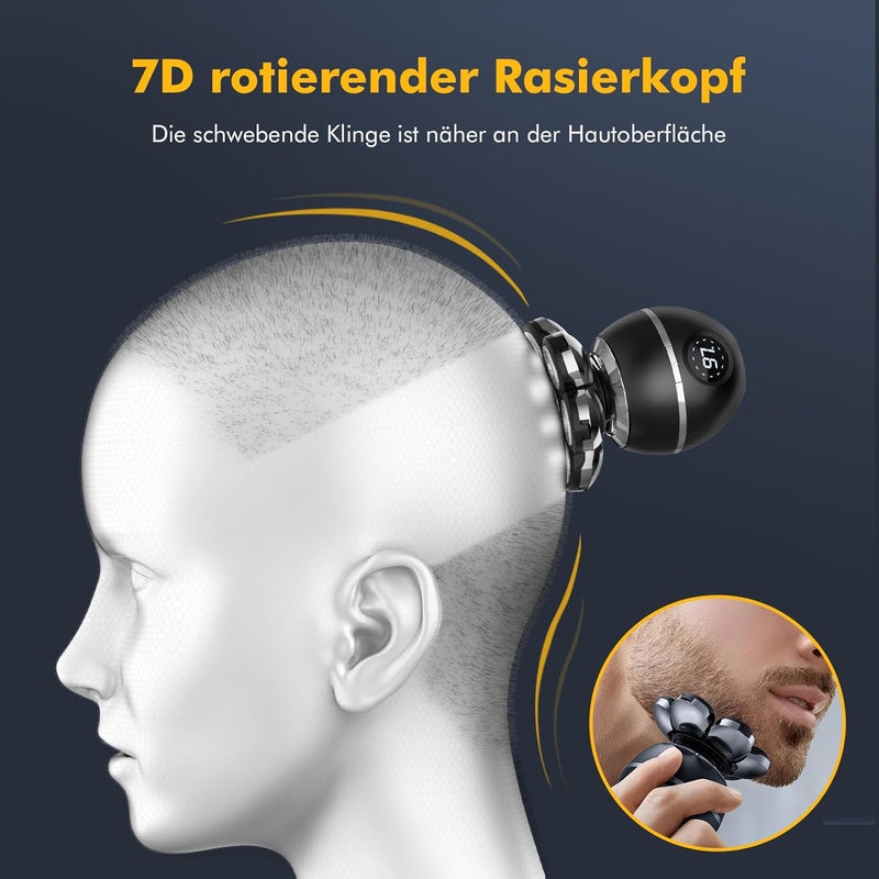 ETENTOUS Glatzen Rasierer Herren Elektrisch, 7D Elektrorasierer Herren -6 in 1 Kopfrasierer für Männ