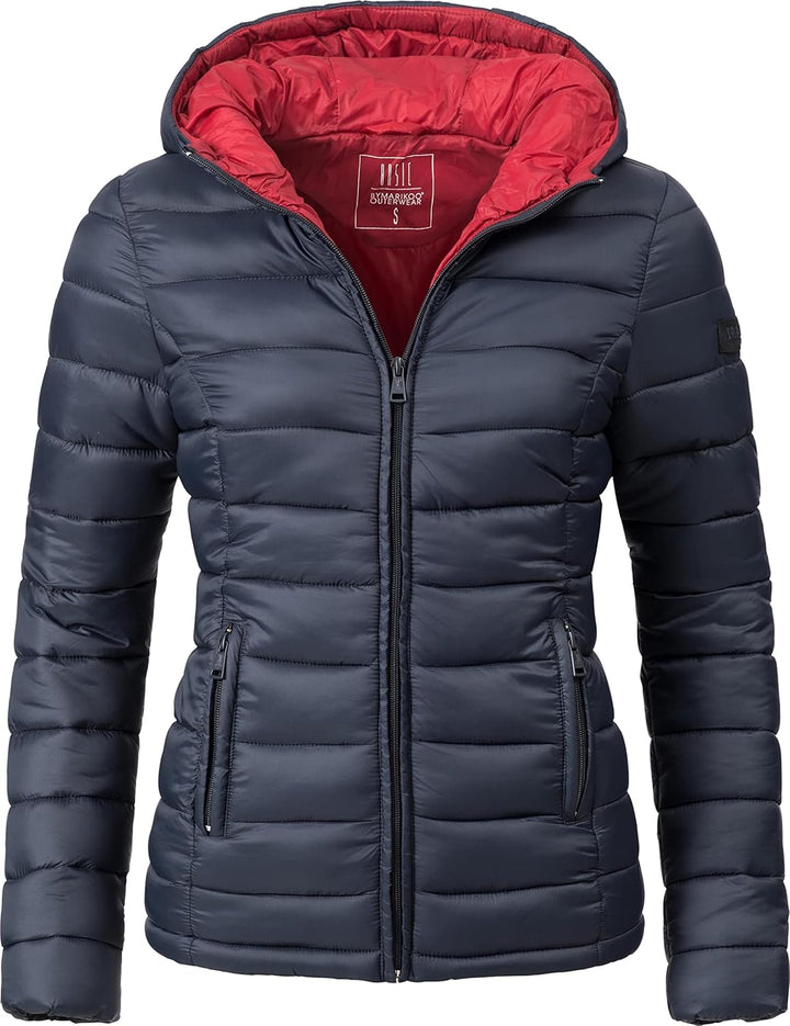 MARIKOO Damen Übergangsjacke leichte Steppjacke kurz mit Kapuze Lucy XS-3XL, Blau