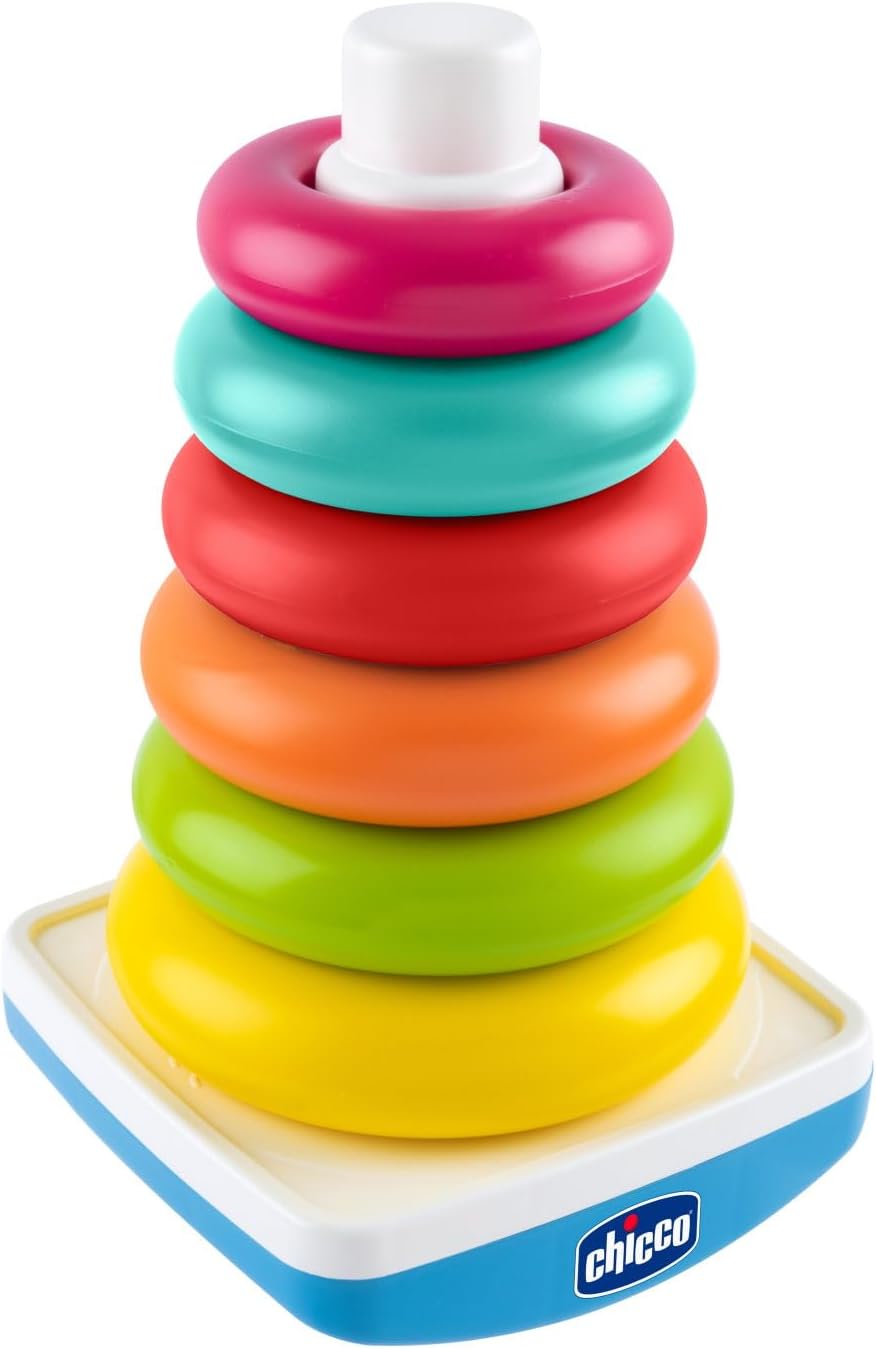 Chicco Baby-Stapelring & Ringpyramide, Steckturm, Spiel mit schwingendem Unterteil und 6 stapelbaren