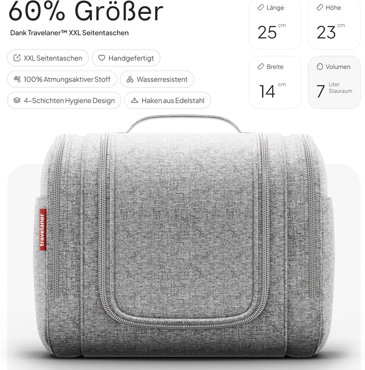 Travelaner® Kulturbeutel Design 2026, 3-in-1 Kulturtasche zum Aufhängen mit 7 Liter Stauraum für Dam