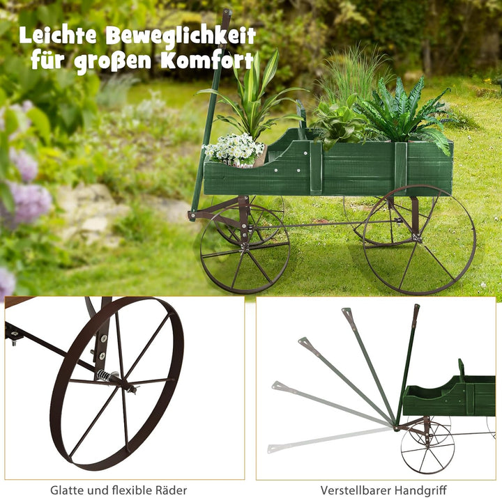 SOARS Blumenständer, Blumenwagen mit 4 Rädern aus Metall, Pflanzenständer aus Massivholz, Blumenkast