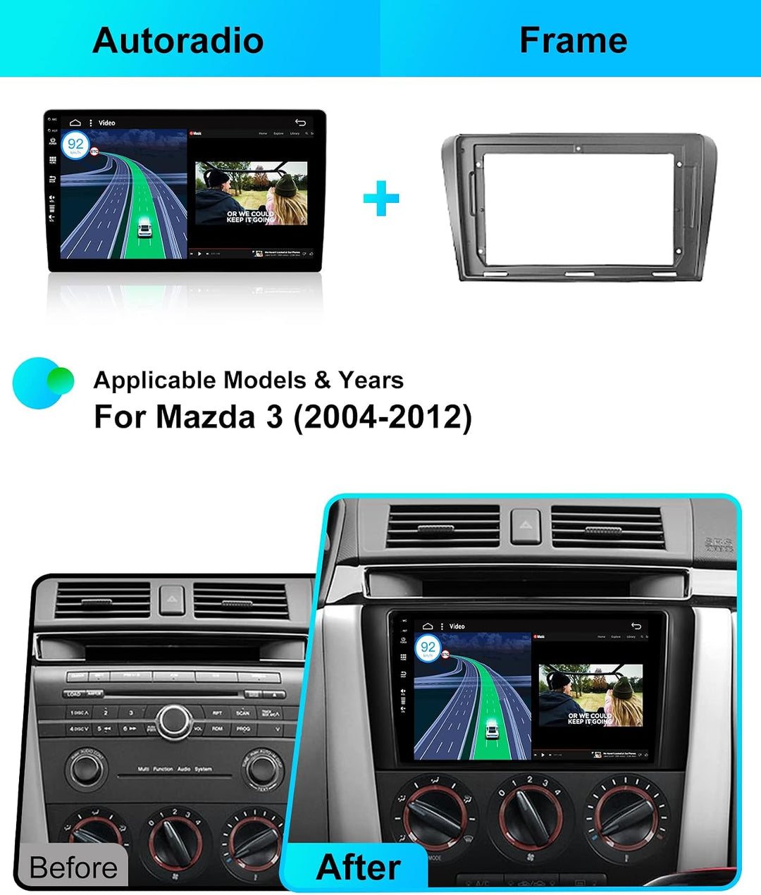 Android 15 IPS Autoradio für Mazda 3 (2006-2012) - Eingebautes CarPlay Android Auto - KOSTENLOS Rück